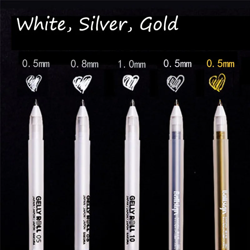 0.5/0.8/1.0mm Sakura Gelly Roll Gel Pen Gold Silver High Light Marke Pen Art Painting Pen Writting Line Pens School Supplies