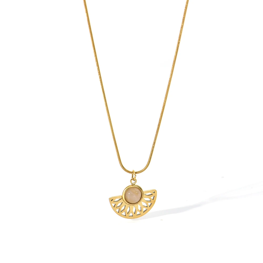 Rivca newest fashion stainless steel sector pendant necklace Gold Plated Chain Trendy charm choker for women jewelry wholesale