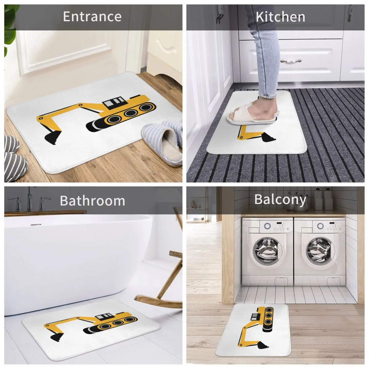 

Digger Bath Door Mat Construction Kids Excavator Rug Carpet Decor Entrance Living Room Home Kitchen Bedroom Washable Bedside