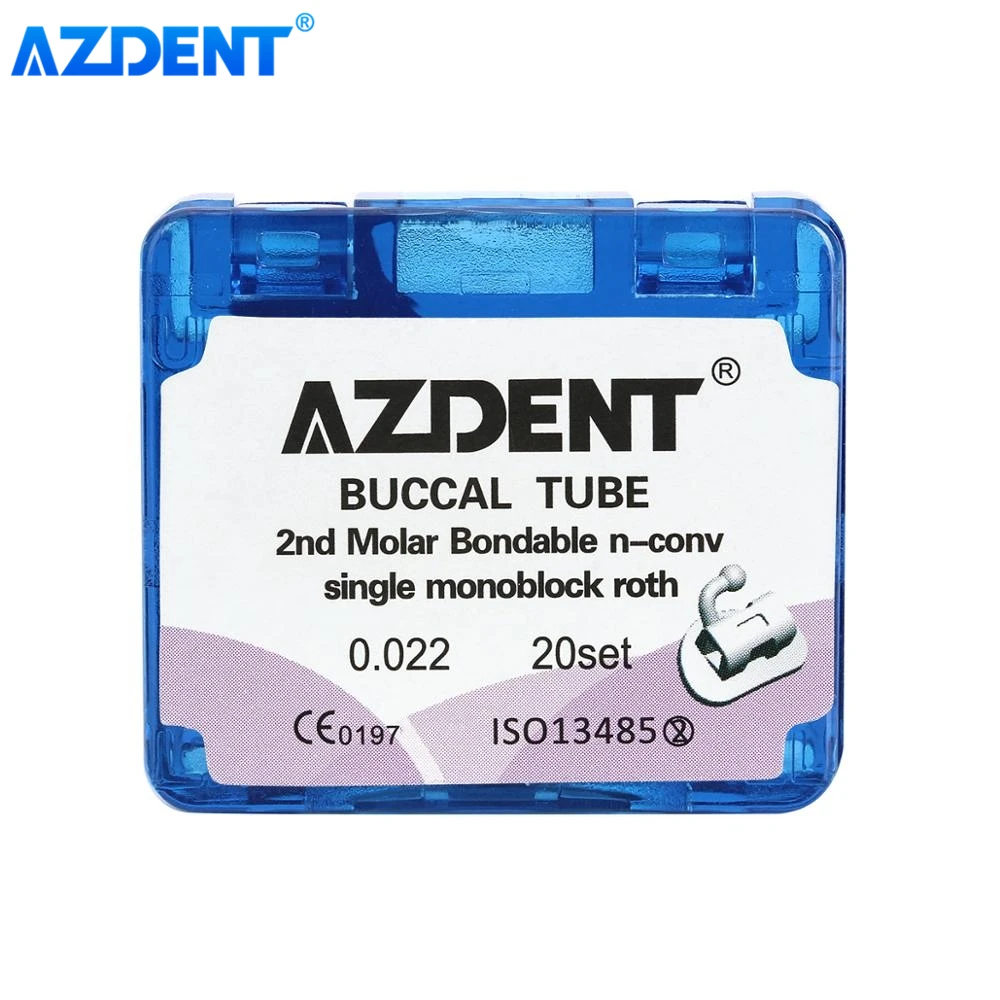 

AZDENT 20Sets Dental Orthodontic Buccal Tube MIM Monoblock 1st 2nd Molar Bondable Single Non-Convertible MBT Roth 0.022 0.018