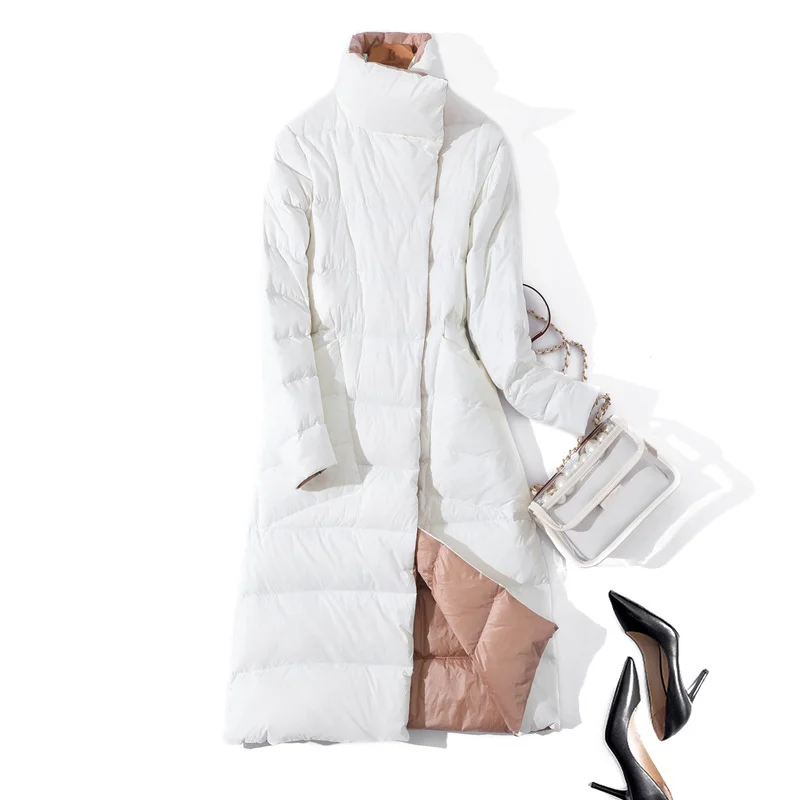 2022 Women Winter Coat Stand Collar White Duck Down Inner Women Light Long Jacket Coat Women Coat Casaco Feminino Parkas