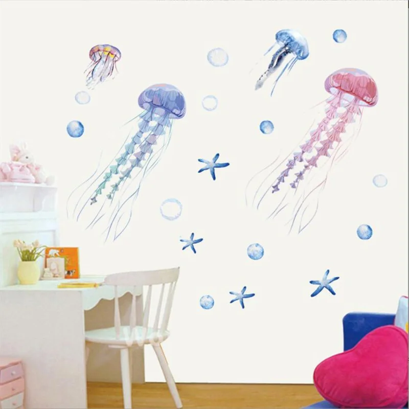 

60*40Cm New Starfish Jellyfish Bubble Wall Stickers Drawing Room Bedroom Refrigerator Children's Room Removable Wall Decal