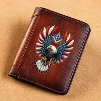 vintage high quality genuine leather wallet american eagle freemasonry printing standard short purse bk3612