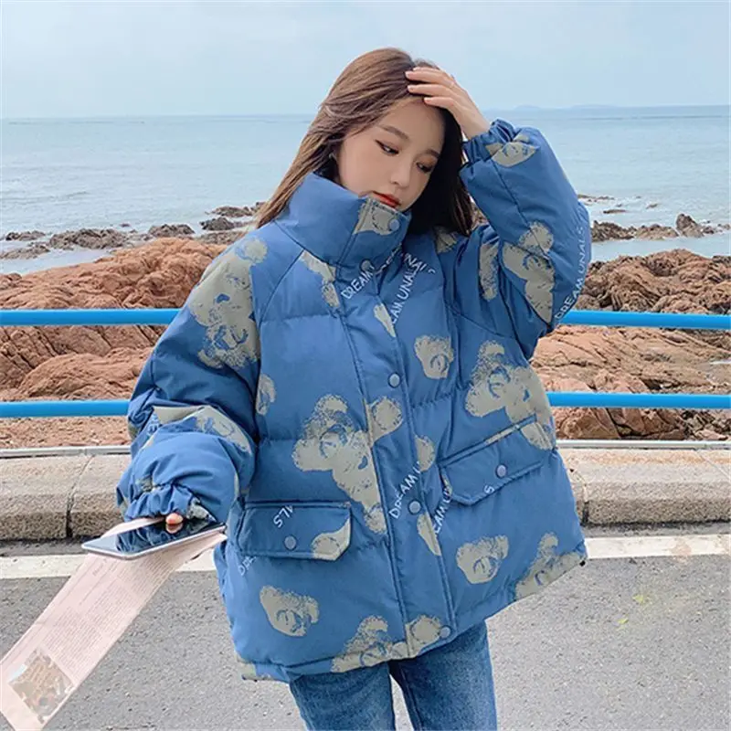 New Winter Coats for Women Parkas Jackets Short Cotton Jacket Korean Fashion Bread Jacket Loose Warm Brand Printing