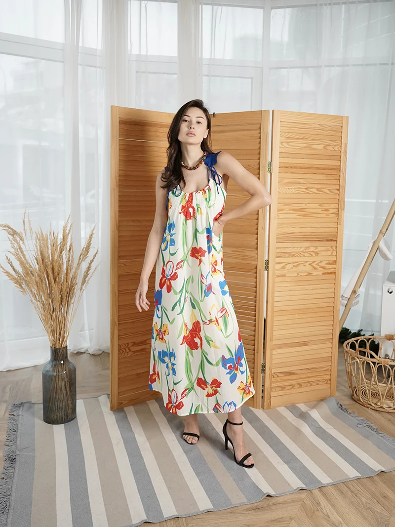 

Chiffon Floral Long Slip Dresses Elegant Backless Boho Sexy Beach Dress Sleeveless Colorful Maxi Dresses For Women Summer 2023