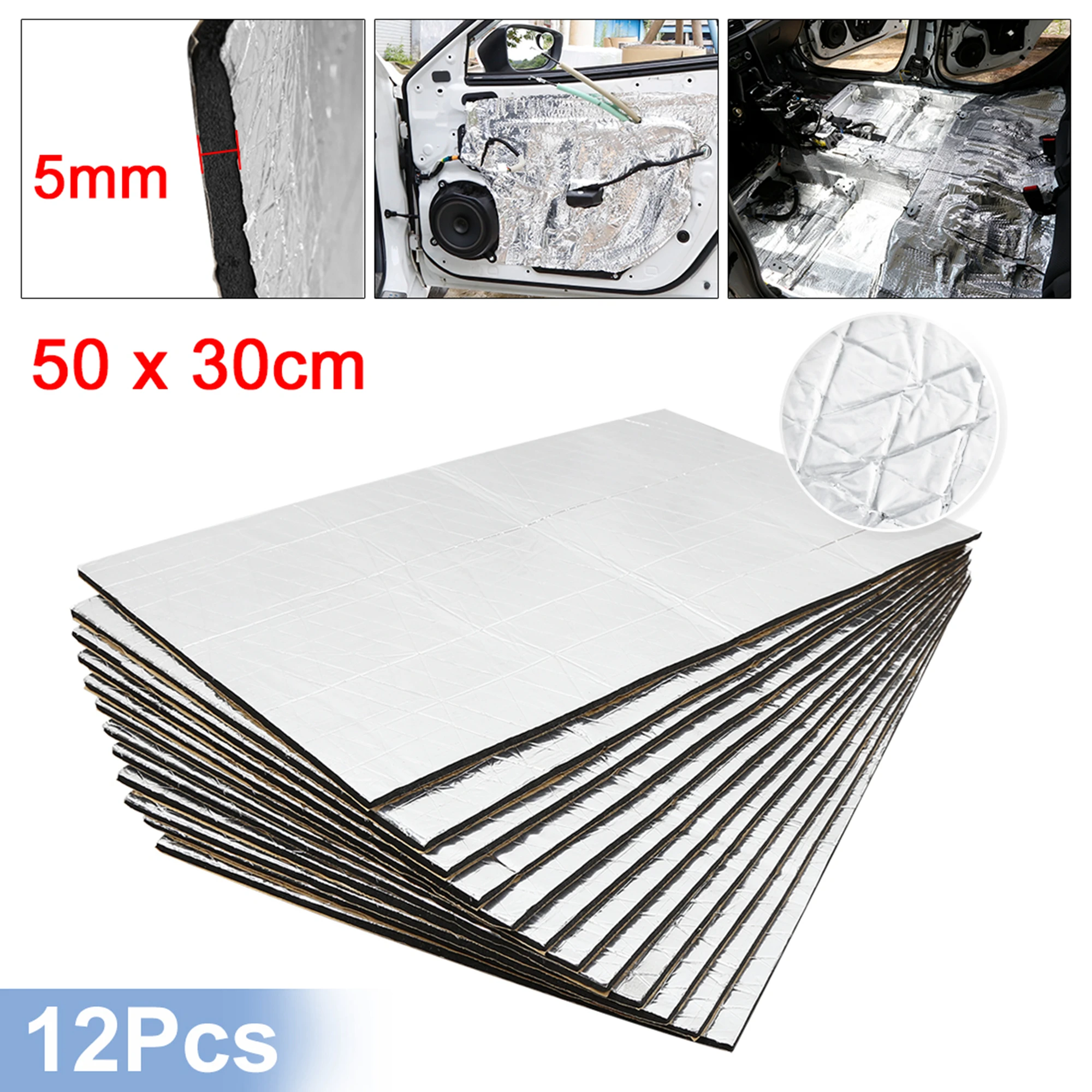 

Uxcell 50X30 см автомобильный звукоизоляционный коврик из алюминиевой пены, автоматическая шумоизоляция, защита от нагрева, 5 мм, 10 мм, с роликовым инструментом для установки