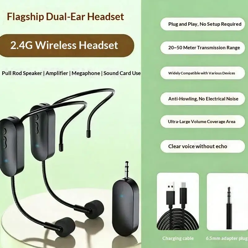 Фото Комплект из 2/3 беспроводных головных микрофонов 2.4G для усилителя, голосового оповещателя, преподавателя, гида №2