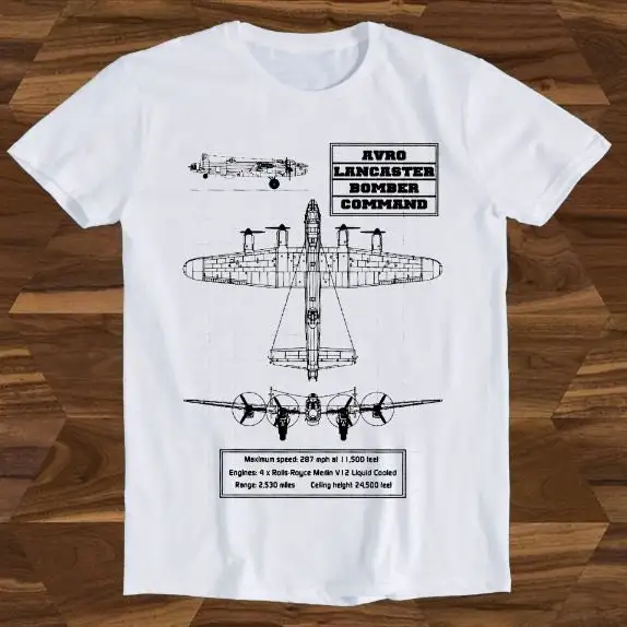 Avro Lancaster Bomber Plane Drawing Британская забавная футболка T390