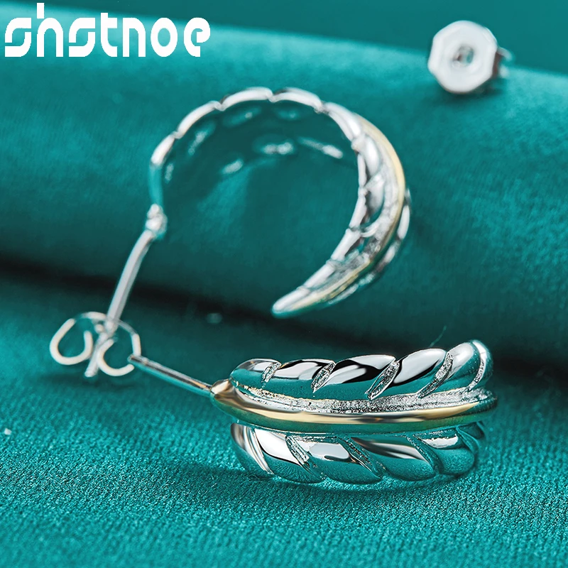 Серьги-гвоздики из стерлингового серебра 925 пробы 7*16 мм с золотыми перьями модные