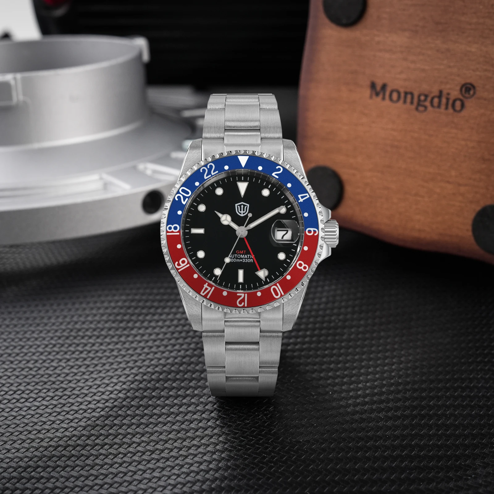 Фото Часы Watchdives WD0014 с алюминиевым безелем, винтажные, с механизмом NH34 GMT, из нержавеющей стали, с сапфировым стеклом, светящиеся, роскошные мужские часы, водонепроницаемые №4