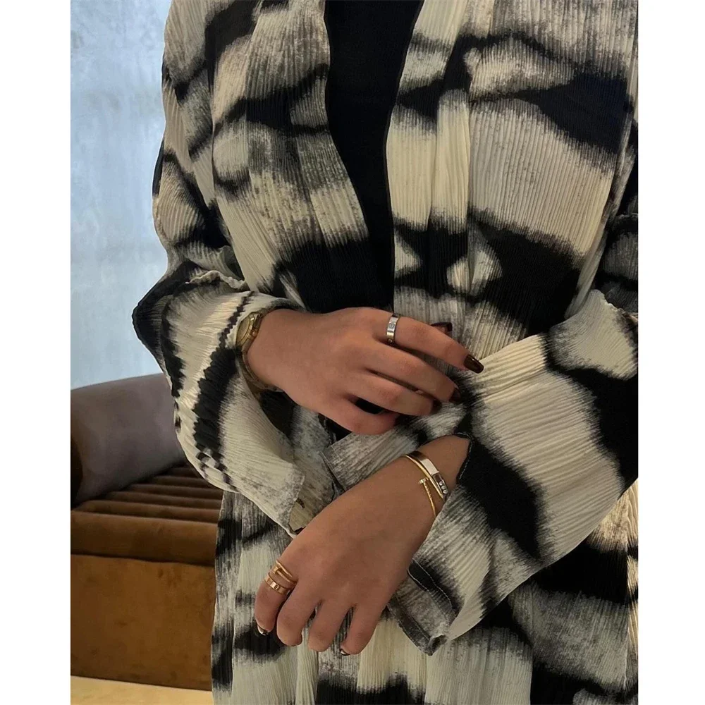 Плиссированная юбка с принтом Дубая ИД кимоно кардиган мусульманская одежда