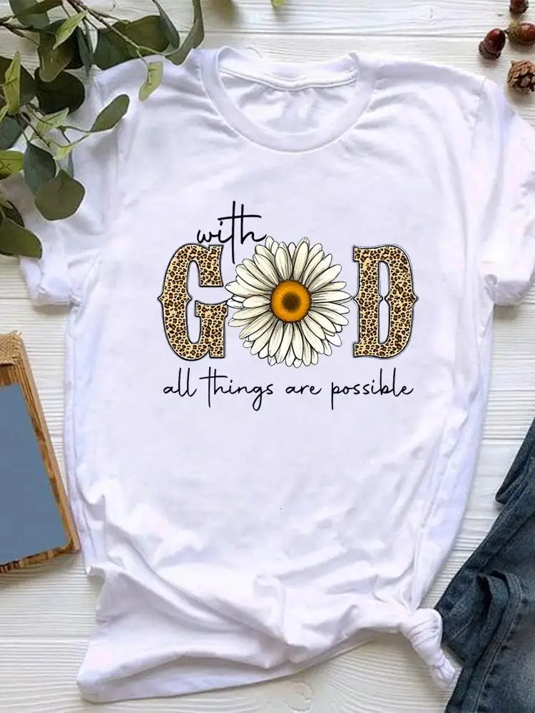 

Summer Flower Faith Trend 90s Women Clothes Graphic T-shirt Clothing Short Sleeve Fashion Kawaii Basic Tee Top Print T Shirt