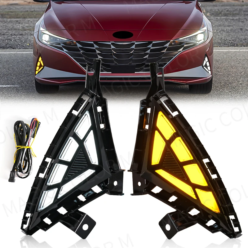 

For Hyundai Elantra 2021 2022 LED DRL Daytime Running Light White Daylights Yellow Turn Signal Fog Lamp Car Accessories 12V