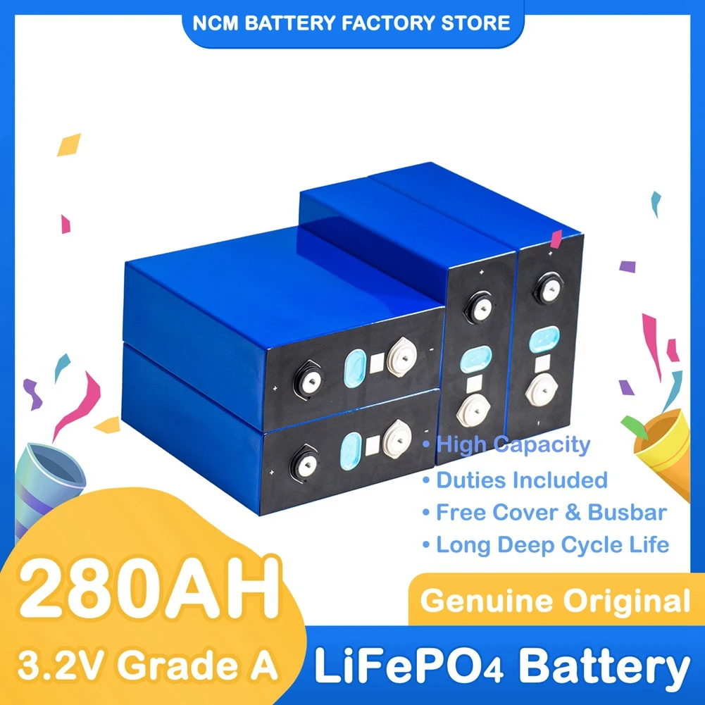 

4PCS 3.2V 280Ah LiFePO4 Battery 3C Lithium Iron Phosphate Batterie for 4S 250A DIY 12V 24V 48V Pack Golf Cart Yacht Solar Energy