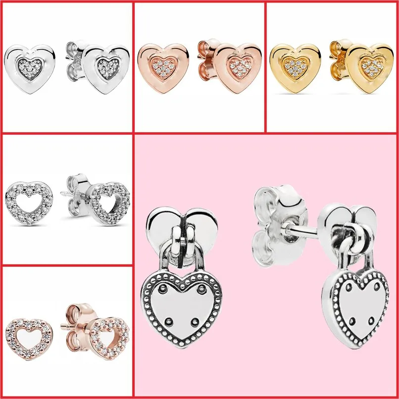 

2022 New Luxury S925 Sterling Silver Rose Gold Heart Logo Original Female Pan Earrings Fit Wedding Gifts Party Charm Jewelry