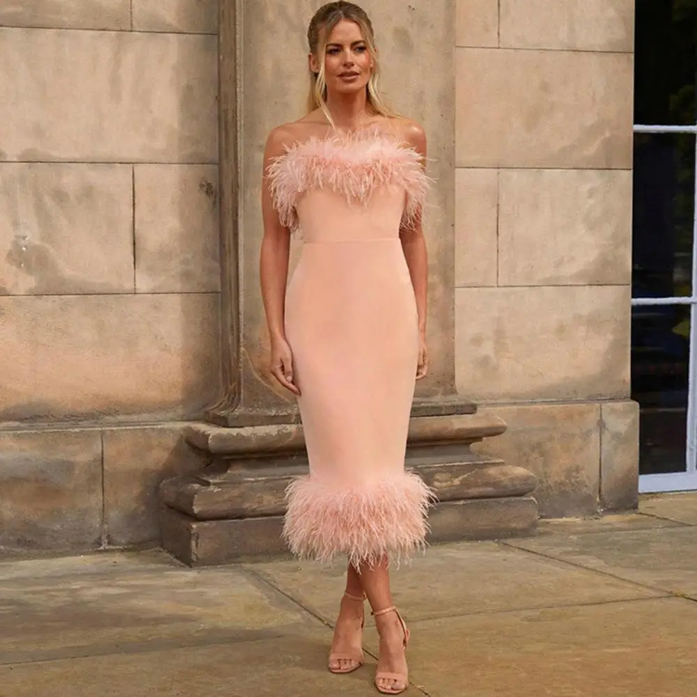 

Wedding Dress Mid-calf Length Club Dress Summer H Downy Hairy Party Dress
