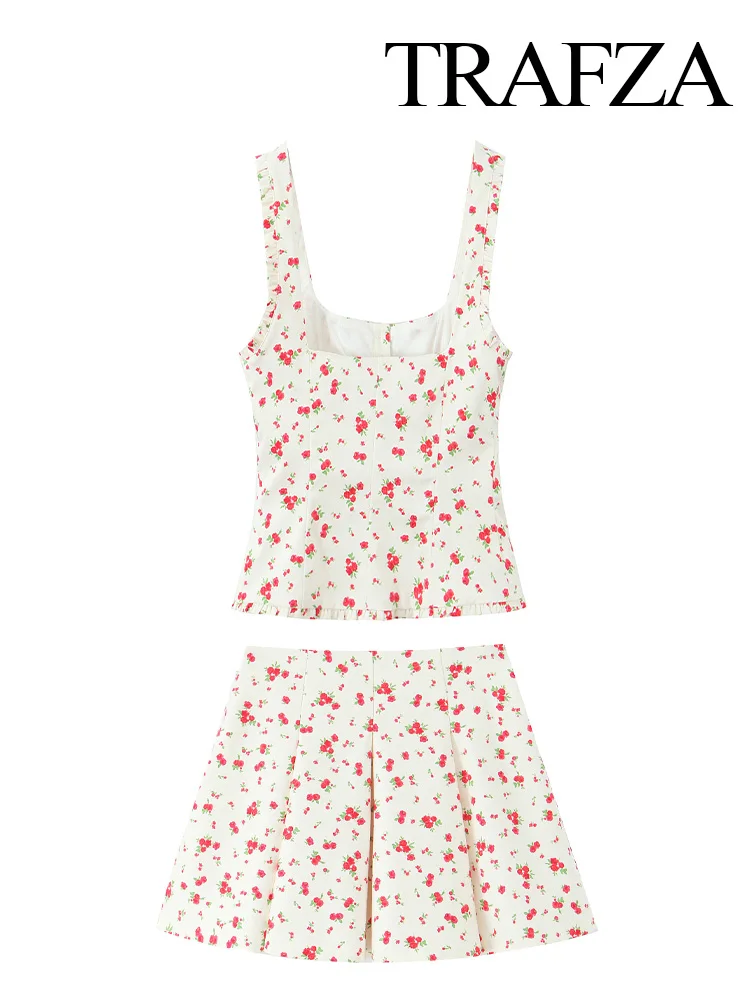TRAFZA женский элегантный эластичный однобортный топ без рукавов с цветочным