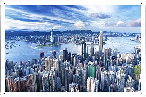 

Жестяной плакат с изображением небоскребов из Гонконга и Китая (20x30 см) от Nature Настенная картина