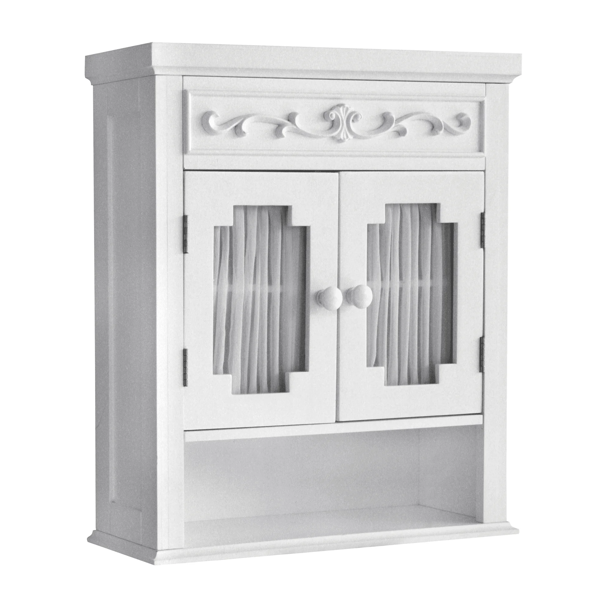 

Lisbon Removable Wooden Wall Cabinet with Drapery-Lined Doors, White