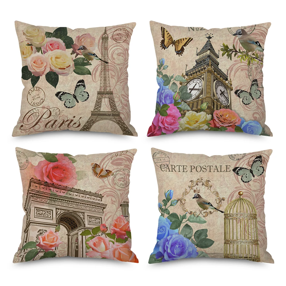 

Retro Flower Butterfly Office Cushion Cover for Car Red Green Sofa Living Room Home Decor Throw Pillow Case