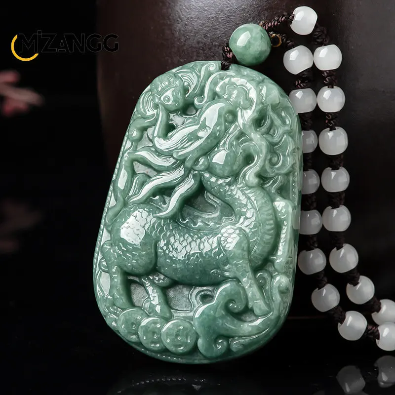 

Natural A Goods Jadeite Kirin Send Fu Ice Kind of Pendant Hand Carving Fortune Men and Women Jade Necklace Fashion Lucky Jewelry