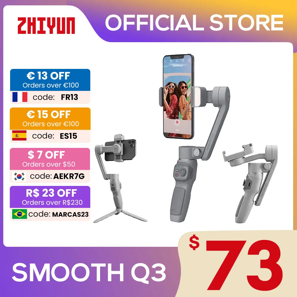ZHIYUN SMOOTH Q3 официальный Гладкий Q3 портативный телефон Gimbal 3-осевой Ручной Стабилизатор для iPhone 14 pro max /Huawei/Xiaomi