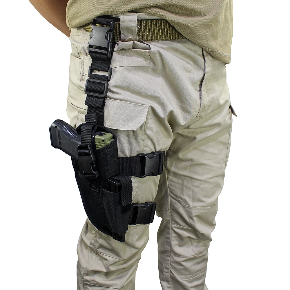 Drop Leg Tactical Thigh Pistol Gun Holster with Magazine Pouch Airsoft Right Hand Handguns Case Adjustable Strap for Men