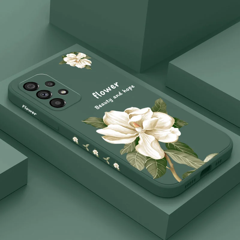 Чехол с цветами магнолии для Samsung Galaxy A73 A53 A33 A23 A13 A03 A72 A52 A52S A32 A22 A12 A02 A02S A71 A51 A31 A21S 4G 5G