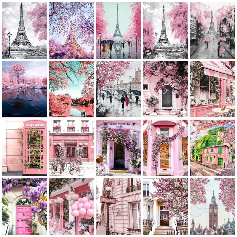 

GATYZTORY Pink Scenery 60x75cm Painting by Numbers Picture Canvas Painting Kits Acrylic Paint Handicraft Handiwork Art Gift