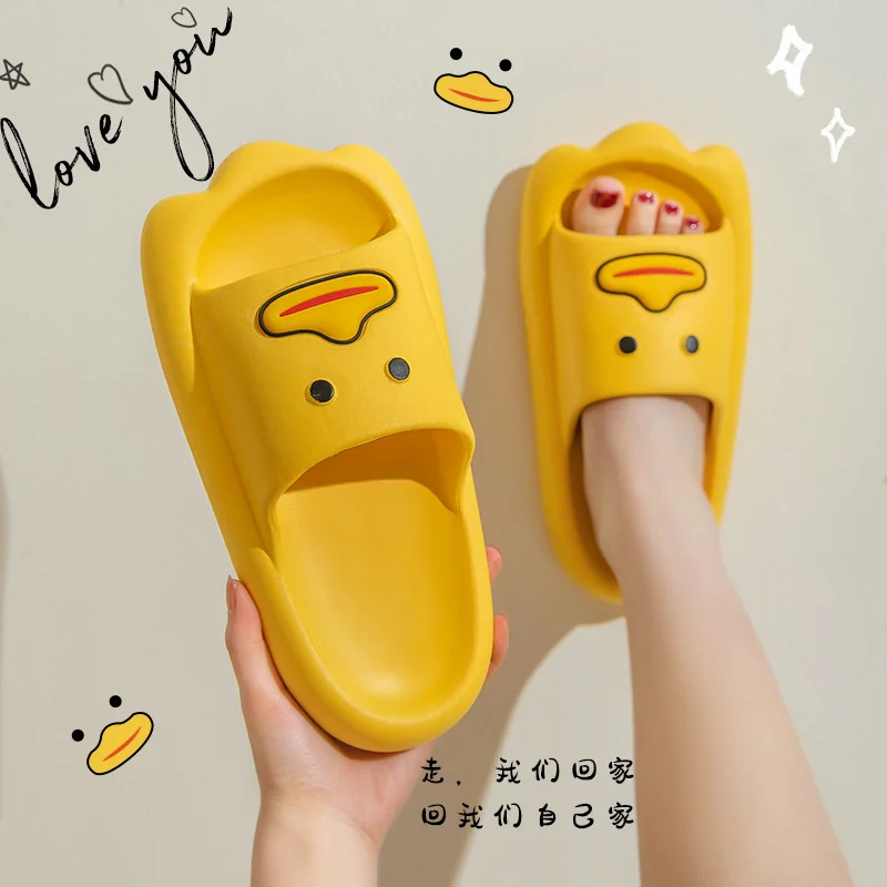 Women Sandals And Slippers Summer Cartoon Cute Yellow Duck Eva Soft Thick Soles Home Slippper Bathroom Non-slip Lovers