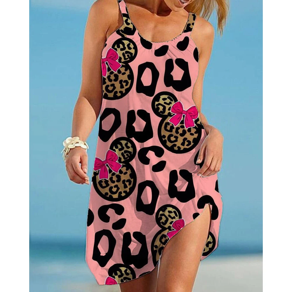 

Women's Sleeveless Sexy ALline Dress 2023 Summer New Loose Pullover Fashion Disney Minnie Mickey Mouse Print Plus Size Dress 5XL
