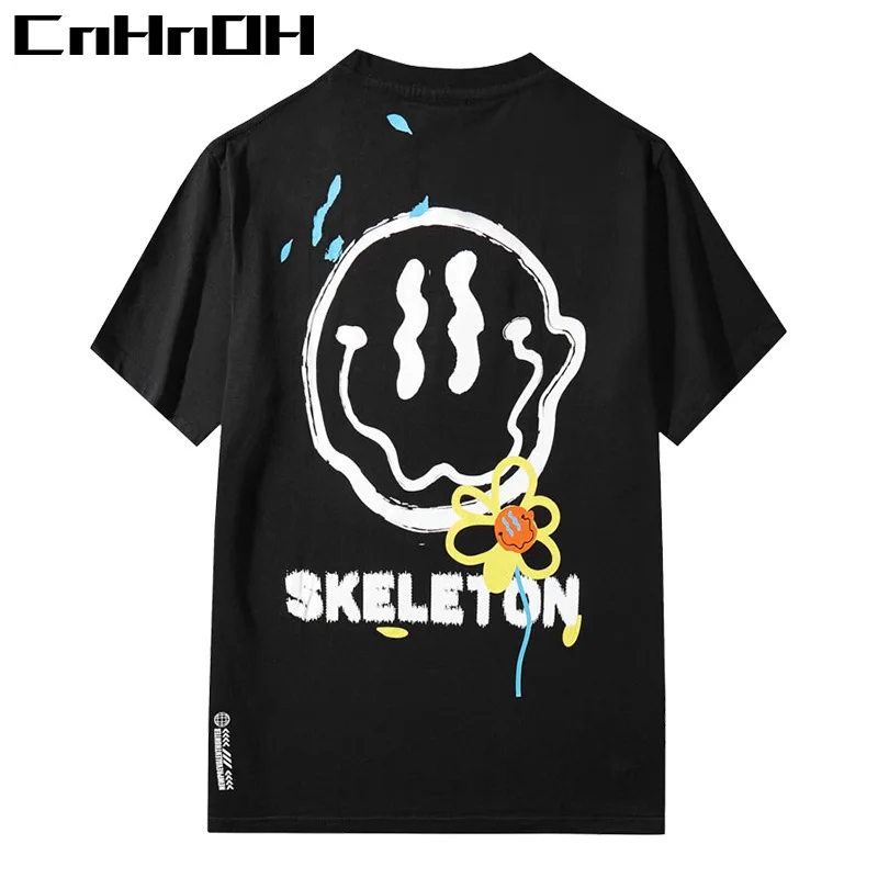 CnHnOH Spring and Summer New Smiley Printed Short-sleeved T-shirt Men's Street Hip-hop Half-sleeved Couples Wear