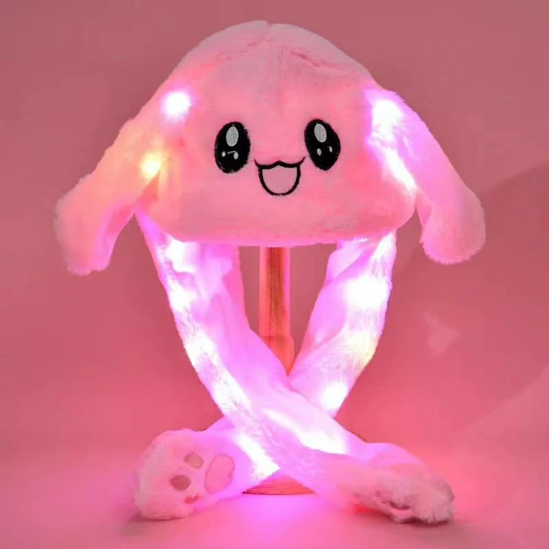 

1pcs Kawaii Plush LED Glowing Rabbit Ears Hat Lovely Jumping Hat Luminous Kids Adult Plush Hand Pinch Cap Moving Ears Hat