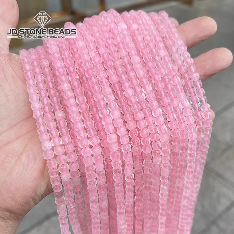 

4-5mm Natural Pink Quartz Faceted Cube Square Beads Loose Spacer Crystal Bead For Jewerly Making Bracelet Earrings Accessory