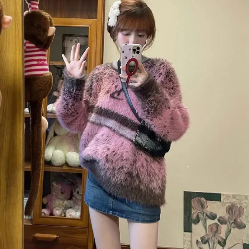 

Hikigawa Chic Fashion Women Sweet Y2k Lazy Loose Fairy Thickened Mohair Sweater Autumn Soft Casual Knitted Pullover Streetwear