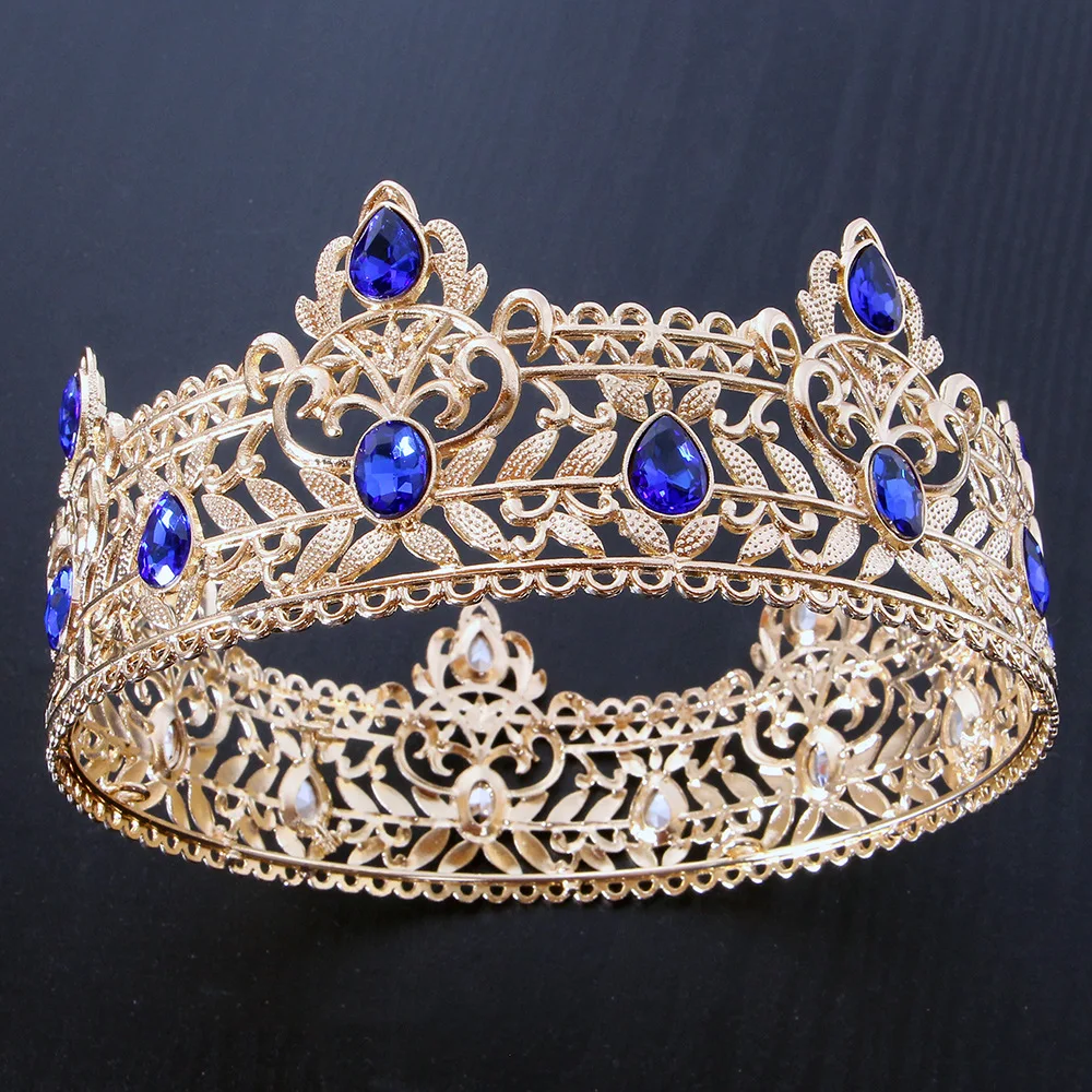 

Christmas Halloween Round Baroque King Queen Crown Unisex Birthday Vintage Rhinestone Tiaras For Party Wedding