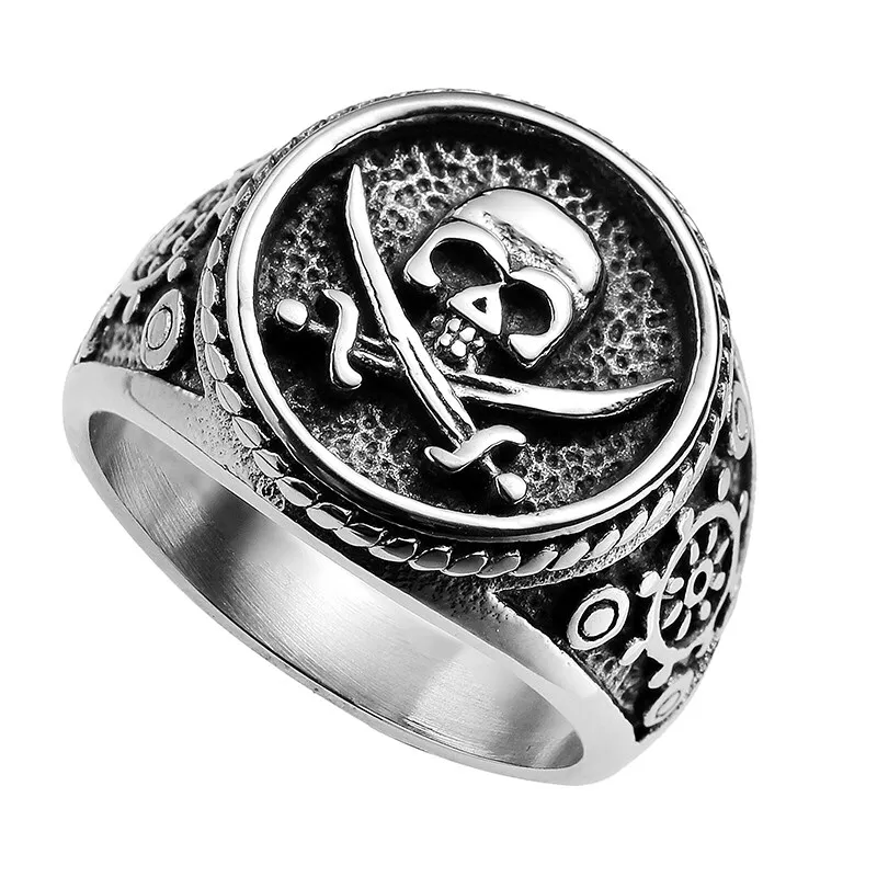

Movie Double Knife Pirate Skull Ring Gothic Punk Ring Hip Hop Biker Party Ring Men's Charm Ring Wholesale