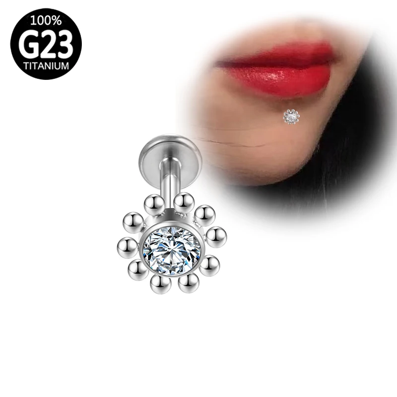 

G23 Titanium Labret Crystal Stud Rings Lip Ear Bar Helix Lobe Piercing Lobe Cartilage Tragus Charming Ring Internal Body Jewelry