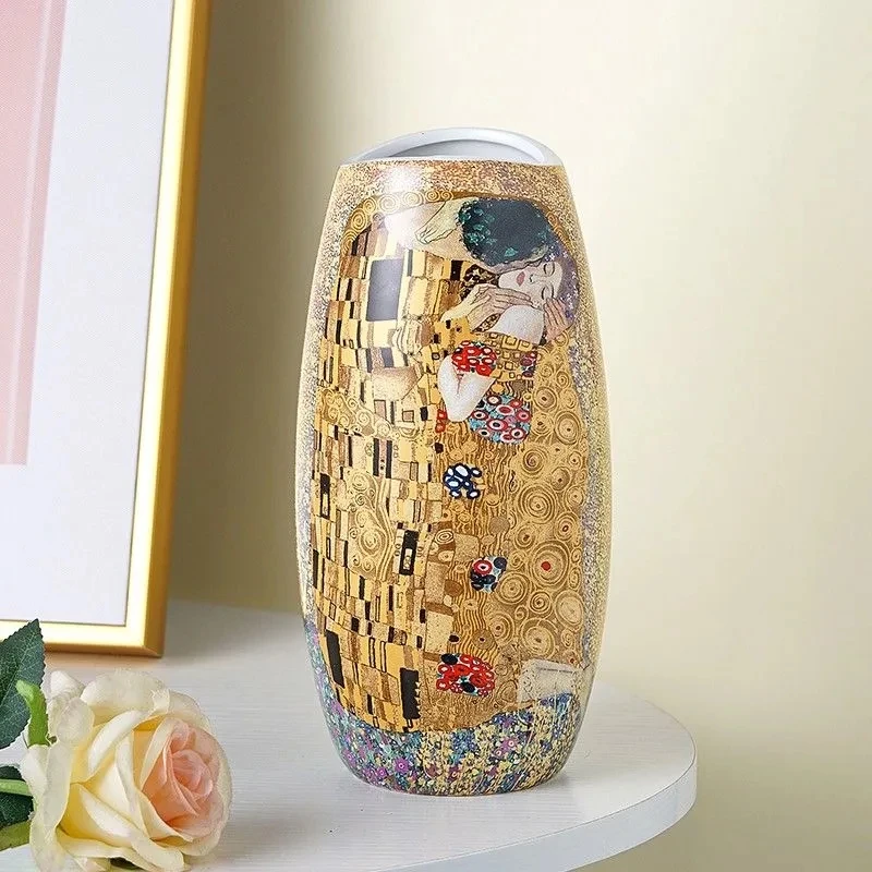 Luxury Europe Klimt Kiss Ceramic Vase Home Decor Creative Design Porcelain Decorative Flower Vase For Wedding Decoration