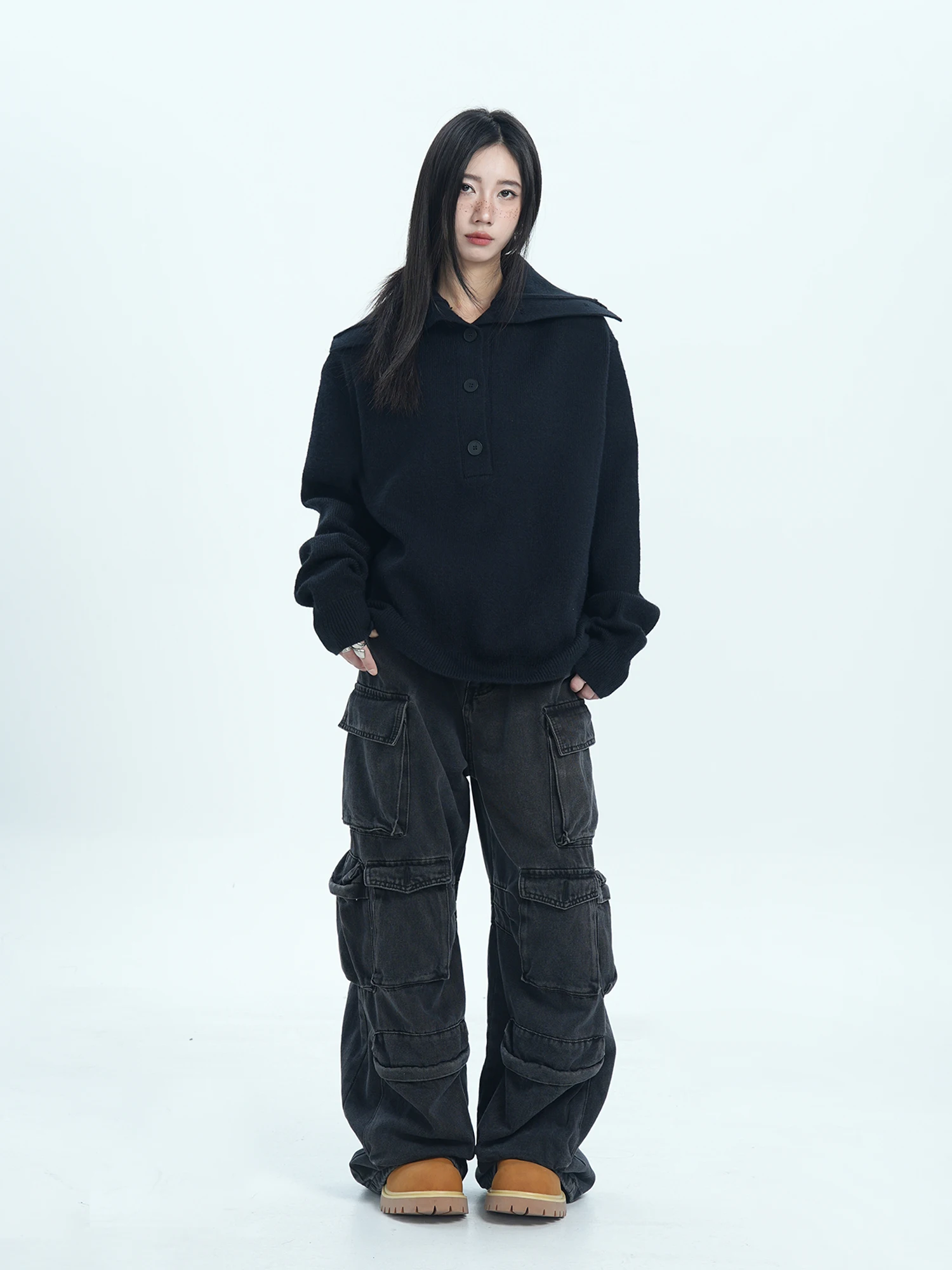 Jumpnext American Sle Lazy Casual осенне-зимний свободный пуловер полукардиган водолазка