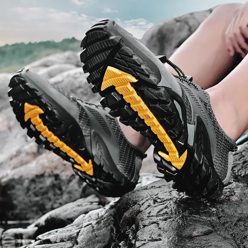 JIEMIAO Outdoor Men Hiking Shoes Summer Mesh Breathable Male Sneakers Trekking Trail Climbing Training Sports Shoes Size 38-46