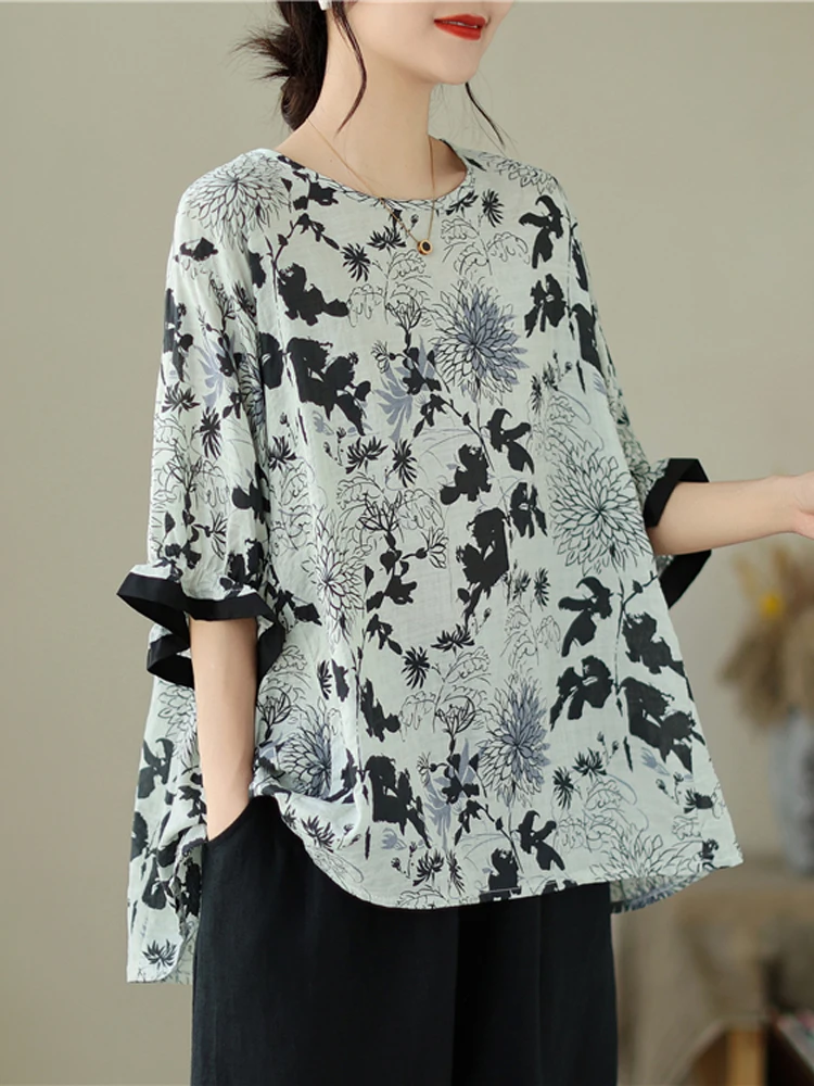 

2023 Summer Korean New Fashion Vintage Woman Tops Loose Plus Size O-Neck Casual Tee Shirts Print Short Sleeve T Shirt Female