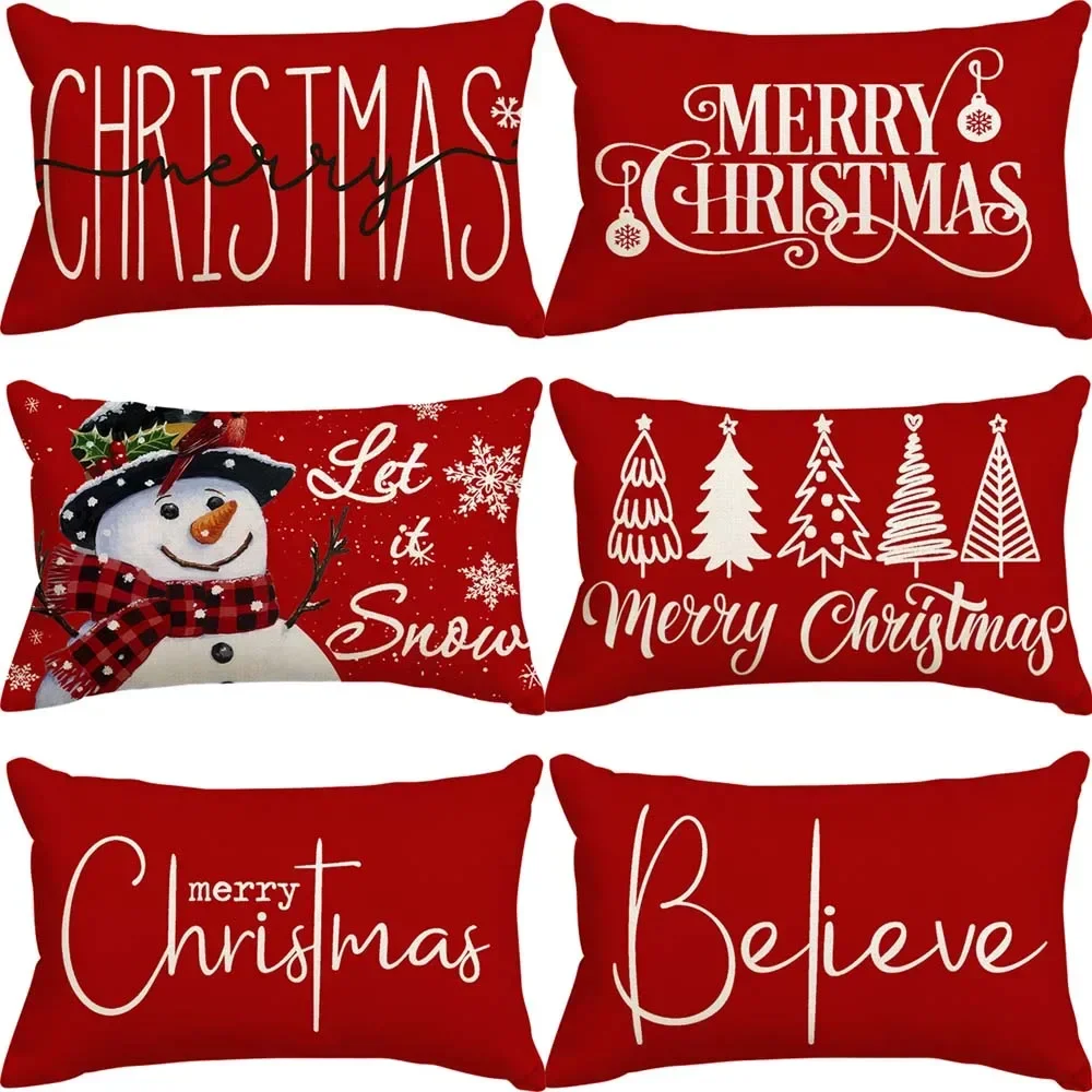 Рождественский простой льняной чехол для подушки домашний диван декор спальни с