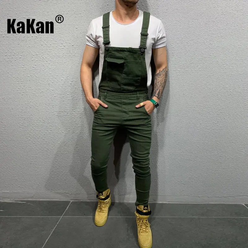 Kakan - European and American New Strap Tear Jeans Men's Wear, Youth Popular Work Suit Sling Long Jumpsuit K34-833