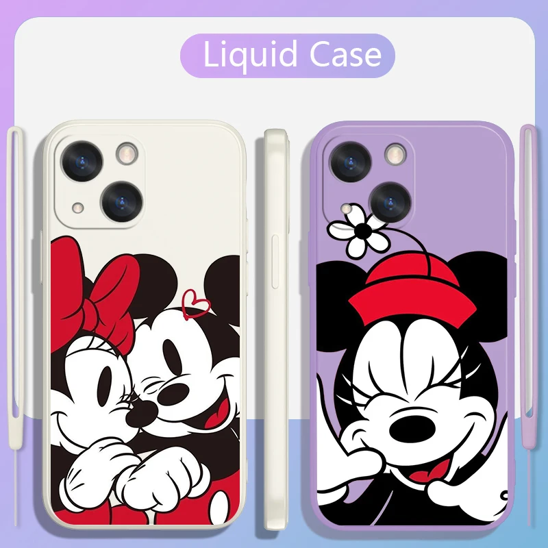 

Disney Mickey Cute For iPhone 14 13 12 Mini 11 Pro XS MAX XR X 8 7 6S SE Plus Liquid Rope Shockproof Phone Case