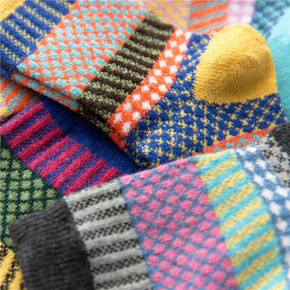 5 Pairs Autumn and Winter Women Rabbit-wool Socks High Quality Super Thicken Warm Vertical Stripes Cashmere Socks EU35-40