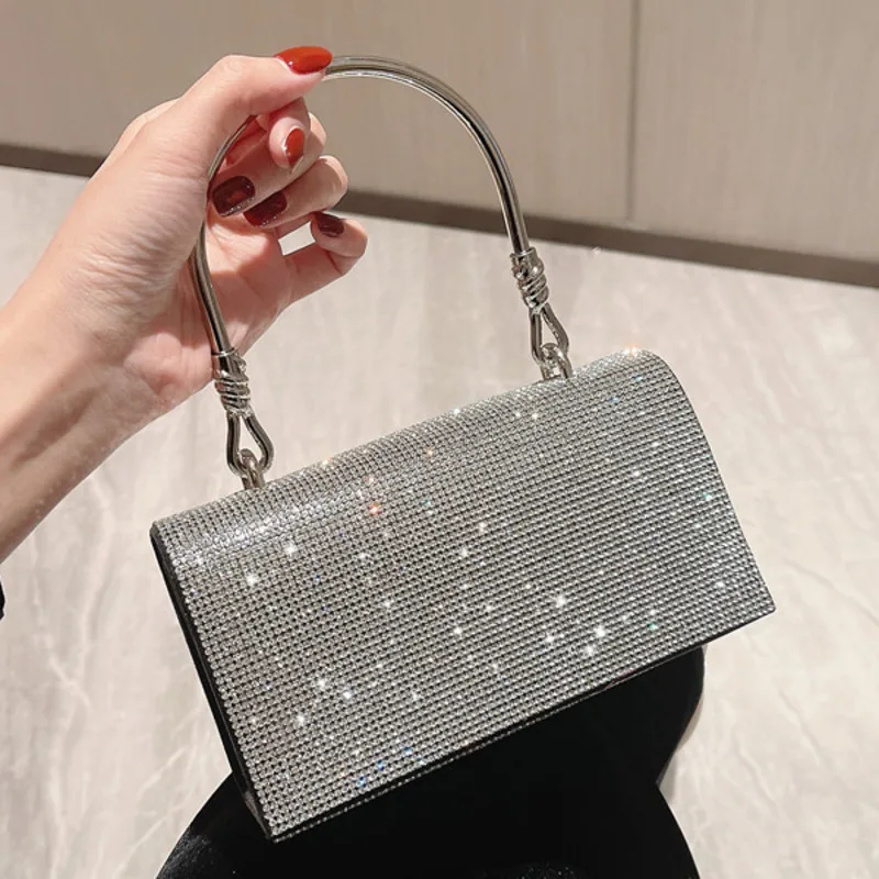 

Новая сумочка 2023, женская маленькая сумка, сумки, вечерние сумочки, роскошные дизайнерские блестящие сумки с металлическим кольцом и ручкой из страз, женская сумка