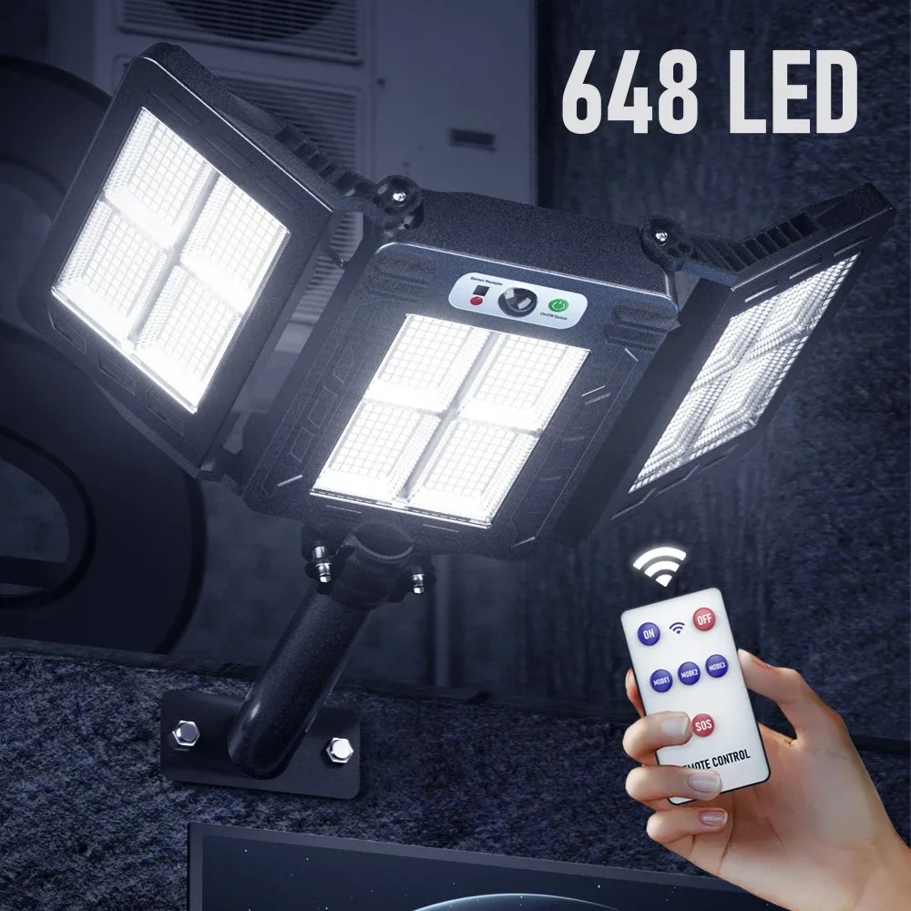 675 LED Solar Street Lights Outdoor 3 Head Motion Sensor 270 Angle Wide Lighting Waterproof Remote Control Wall Lamp solarlight