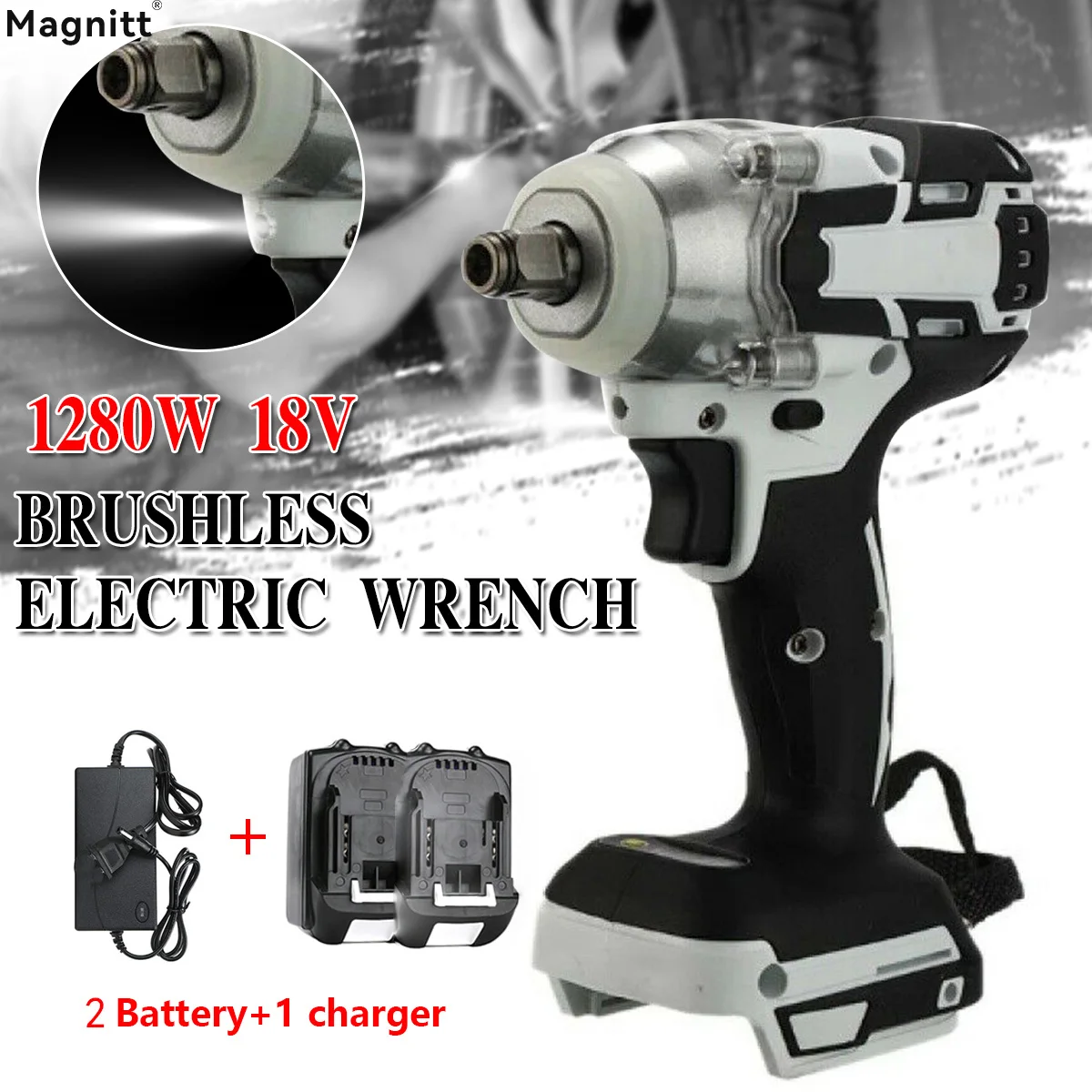 

Magnitt Brushless Electric Impact Wrench 1/2 inch Electric Wrench 520Nm Drill Screwdriver Power Tool for Makita 18V Battery