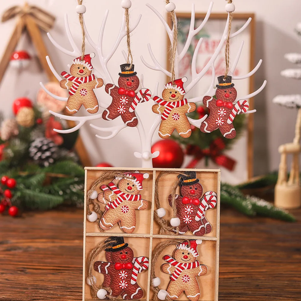 

2 Boxes Props Gingerbread Man Pendant Lovers Christmas Flatback Embellishments Wood Decorative